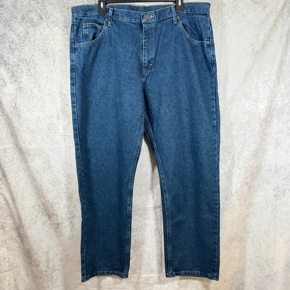 Wrangler 5 Star Jeans Mens 38x30 Relaxed Fit Premium Denim Dark Wash Blue NEW